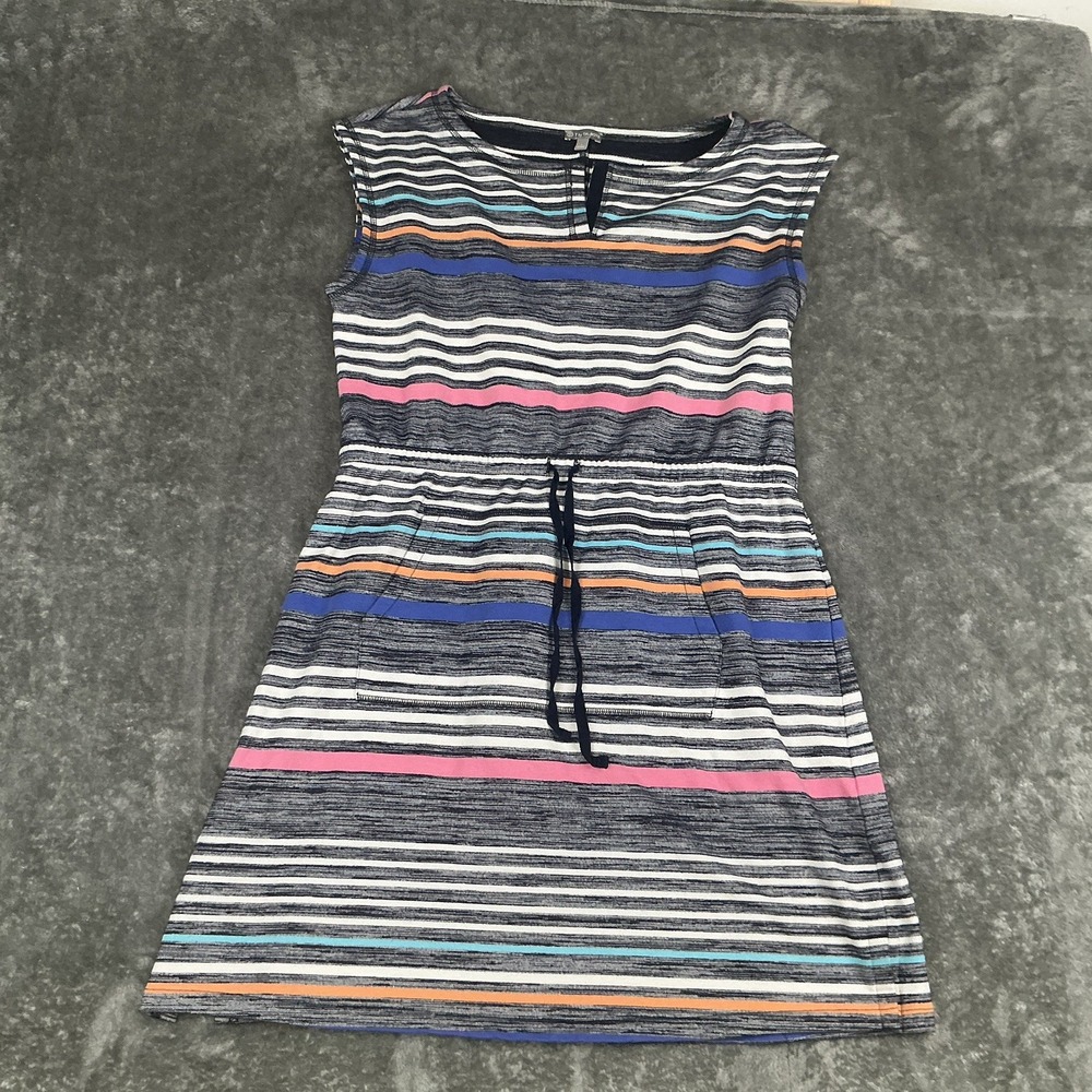 T by Talbots Multicolor Striped Shift Dress Sz Large Drawstring Nautical Coastal